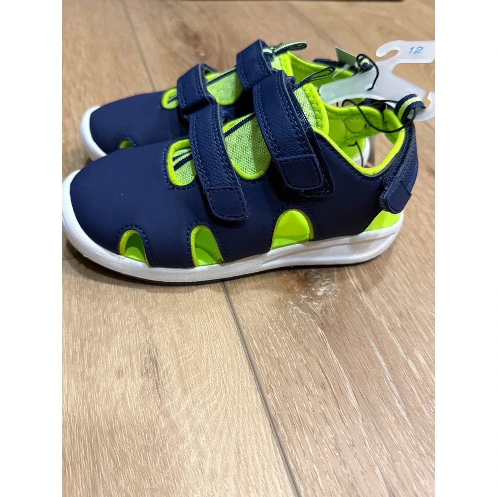 Cat & Jack Boys‎ Navy Neon Green Closed Toe Water Sandals Size 12 NEW